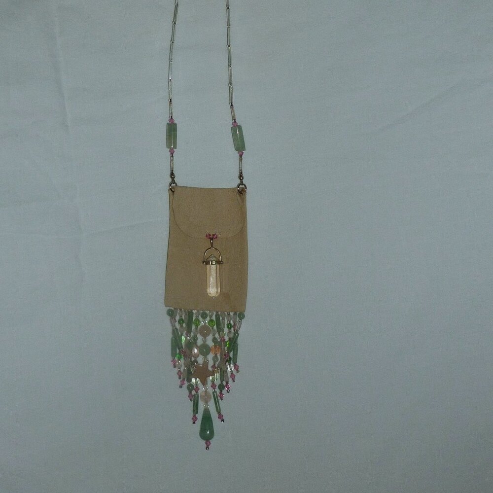 Boho Artisan Leather Medicine Bag Necklace Peridot Sterling Silver OOAK